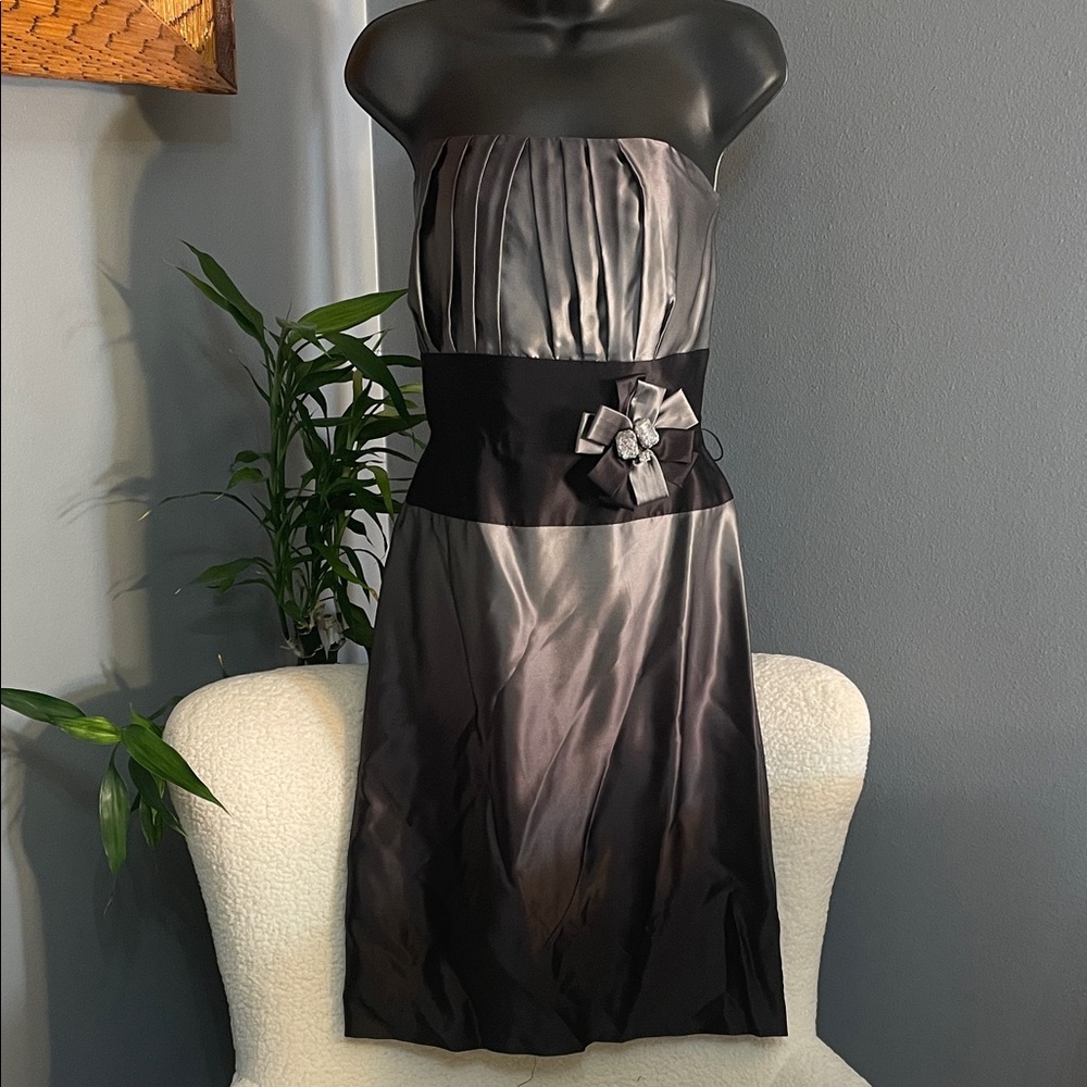 White House Black Market Strapless Black and Gray Dress